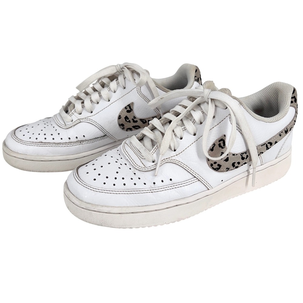 Nike Womens Court Vision Low White Leopard Print Sneakers DD9665-100 Size 7.5